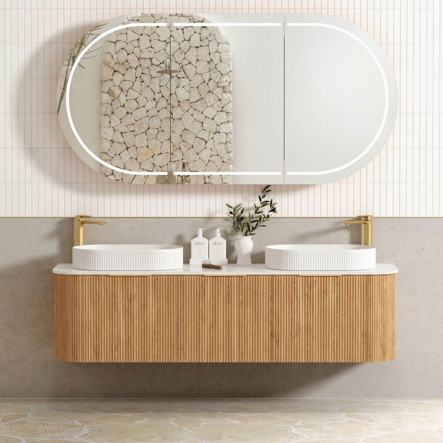 Bondi 1800mm Wooland Oak Fluted Wall Hung Curve Vanity