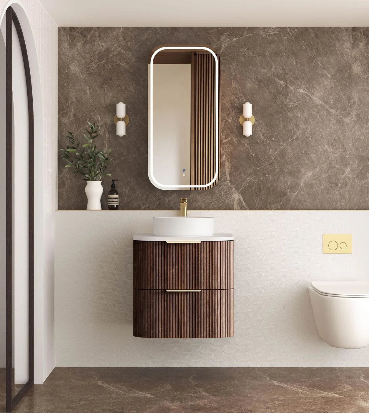 Havana Fluted Sable Walnut Wall Hung Curve Vanity