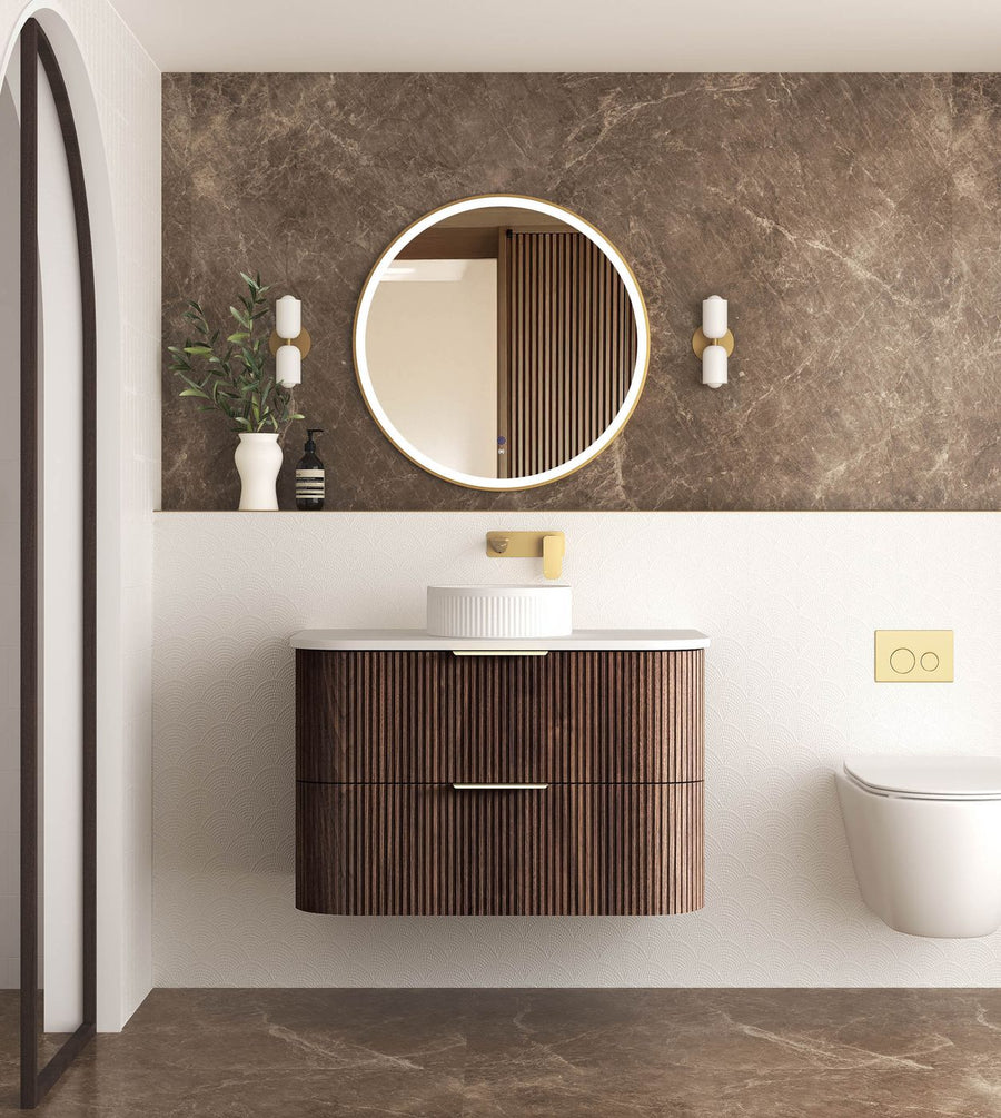 Havana Fluted Sable Walnut Wall Hung Curve Vanity