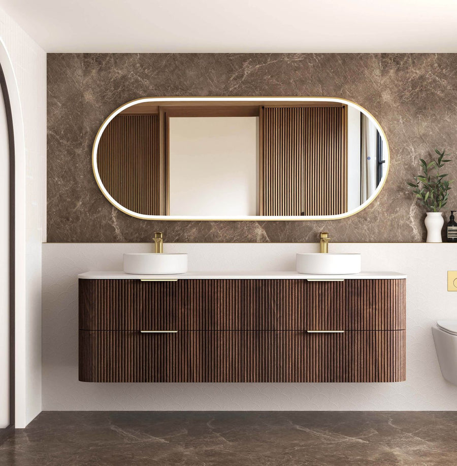 Havana Fluted Sable Walnut Wall Hung Curve Vanity