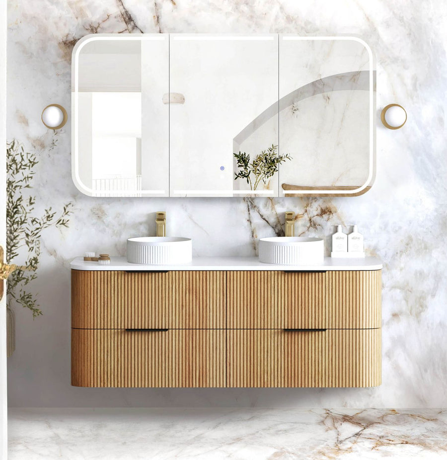 Havana Fluted Woodland Oak Wall Hung Curve Vanity