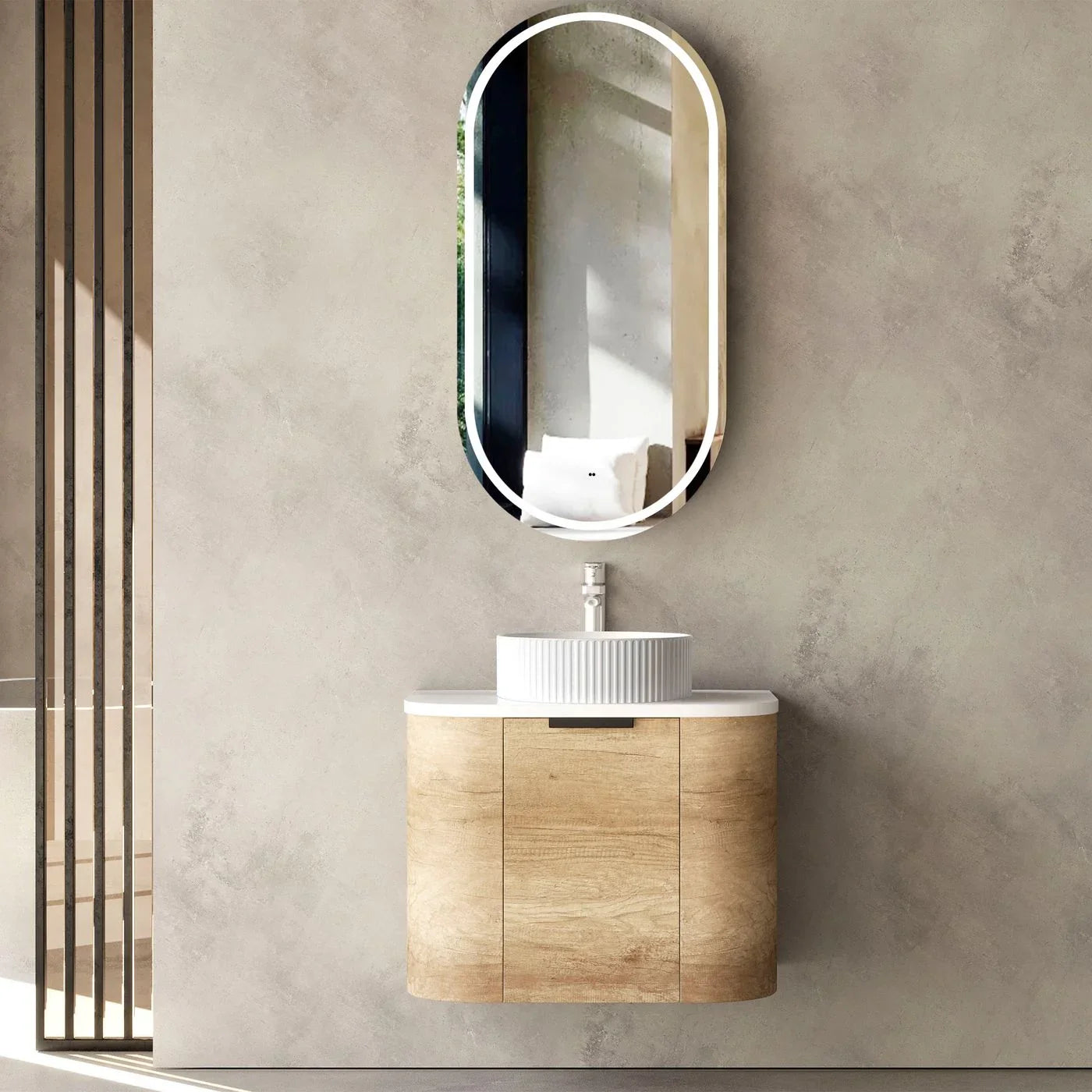 Bondi Smooth Natural Oak Wall Hung Curve Vanity