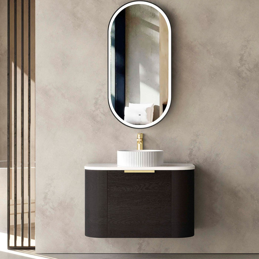 Bondi Smooth Black Oak Wall Hung Curve Vanity