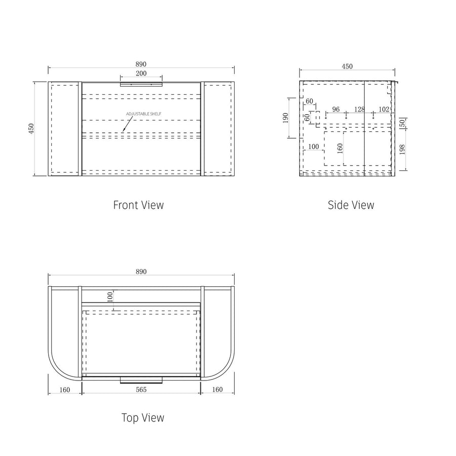 Bondi Smooth Black Oak Wall Hung Curve Vanity