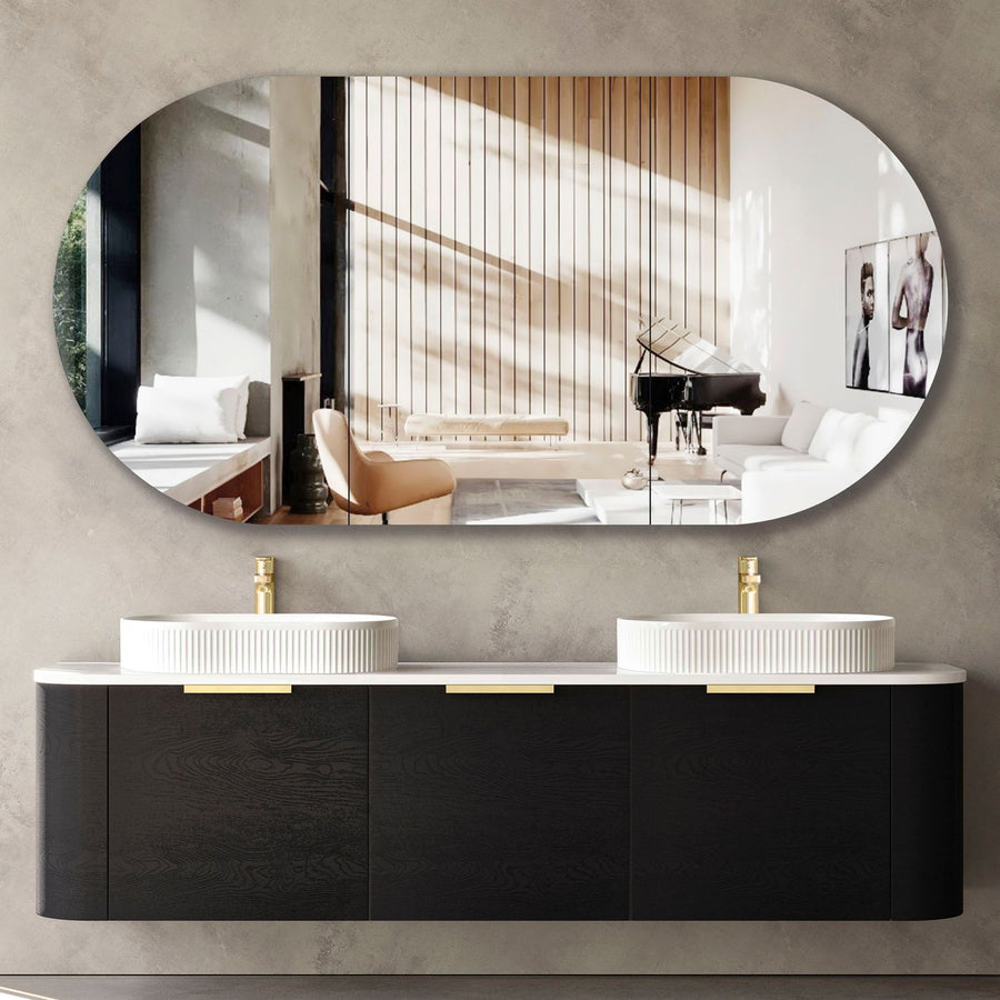 Bondi Smooth Black Oak Wall Hung Curve Vanity