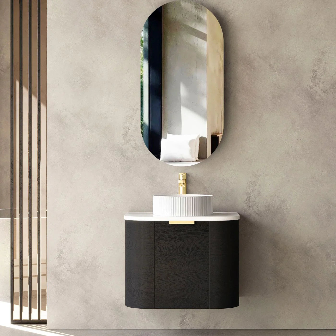 Bondi Smooth Black Oak Wall Hung Curve Vanity