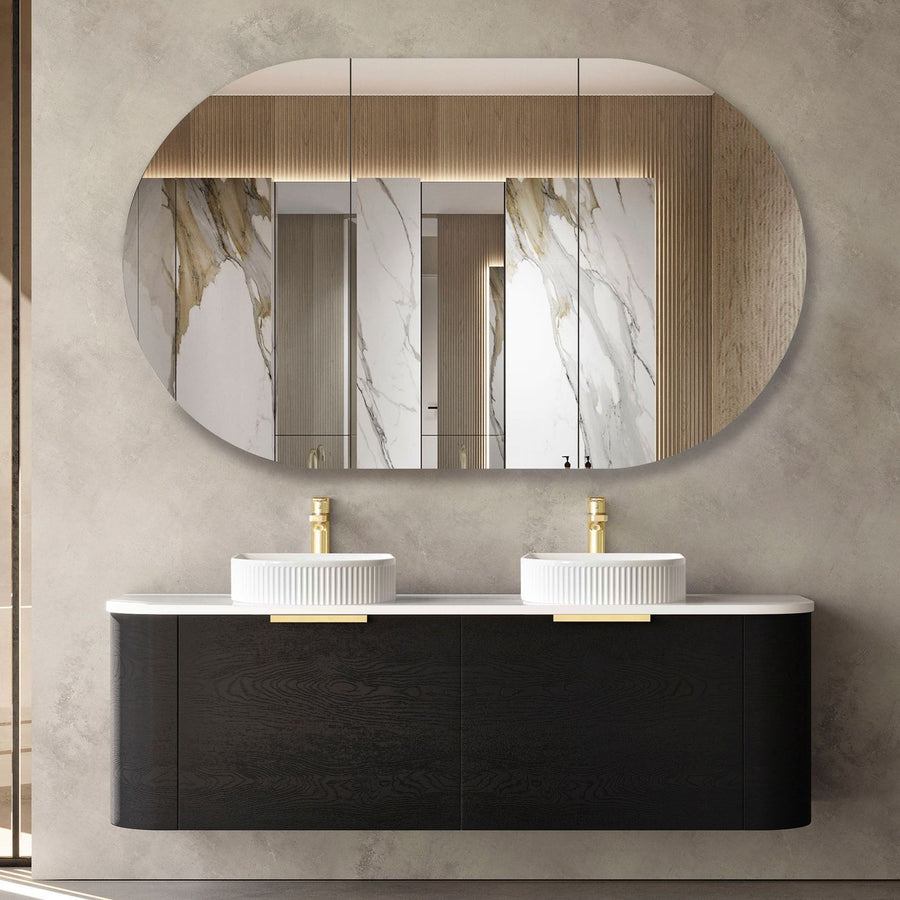 Bondi Smooth Black Oak Wall Hung Curve Vanity