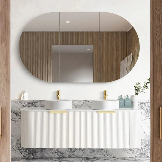 Bondi 1500mm Satin White Fluted Wall Hung Curve  Vanity