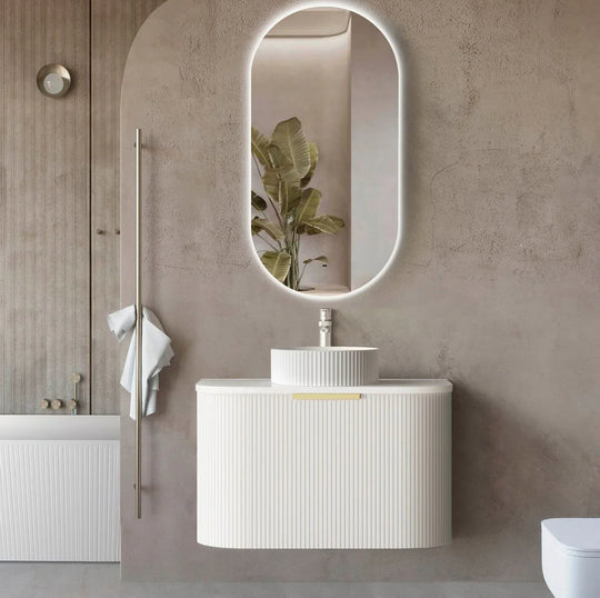 Bondi 750mm Satin White Fluted Wall Hung Curve  Vanity