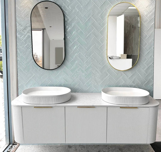 Bondi 1800mm Satin White Fluted Wall Hung Curve  Vanity