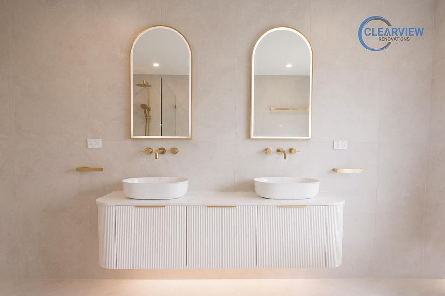 Bondi Fluted Satin White Wall Hung Curve Vanity