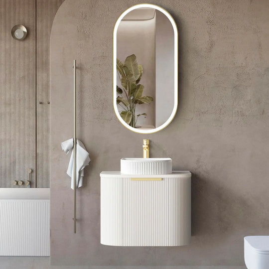 Bondi 600mm Satin White Fluted Wall Hung Curve  Vanity