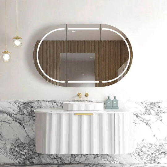 Bondi 1200mm Satin White Fluted Wall Hung Curve  Vanity
