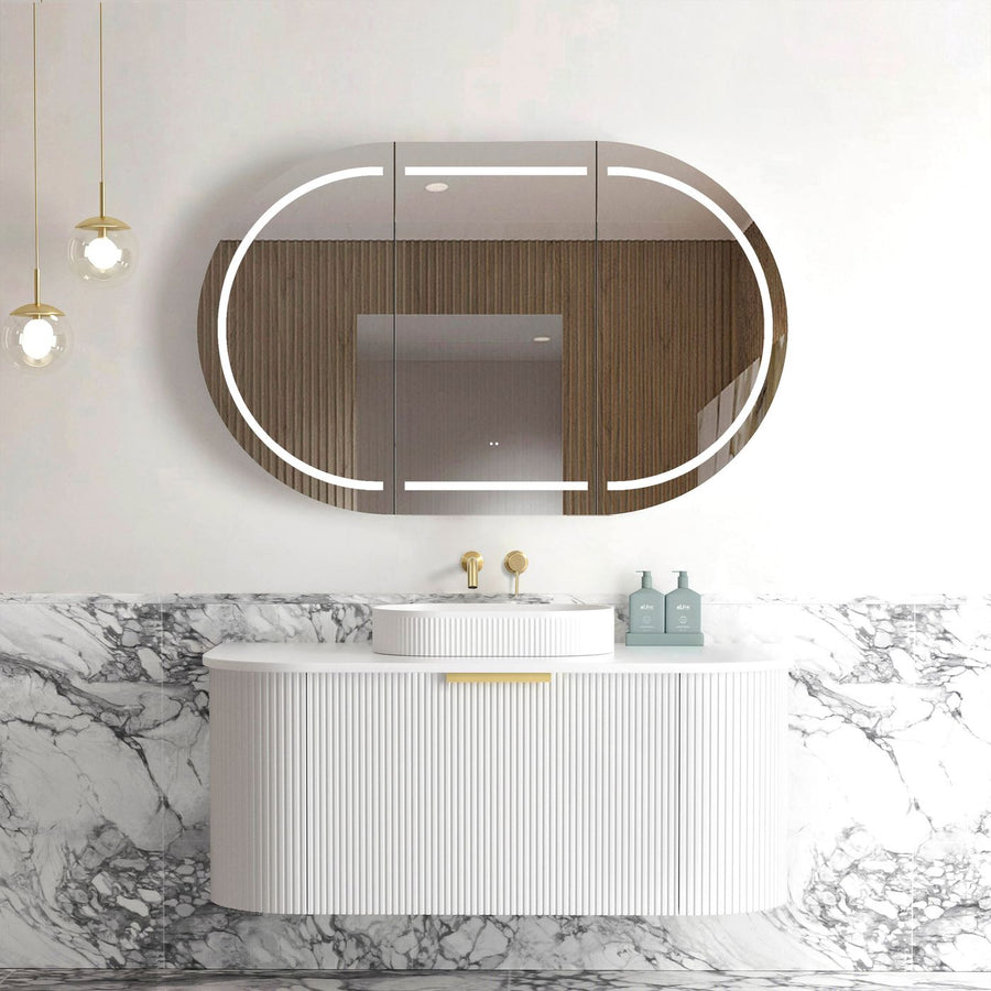 Bondi Fluted Satin White Wall Hung Curve Vanity