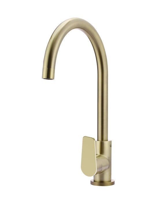 Round Gooseneck Kitchen Mixer Tap with Paddle Handle