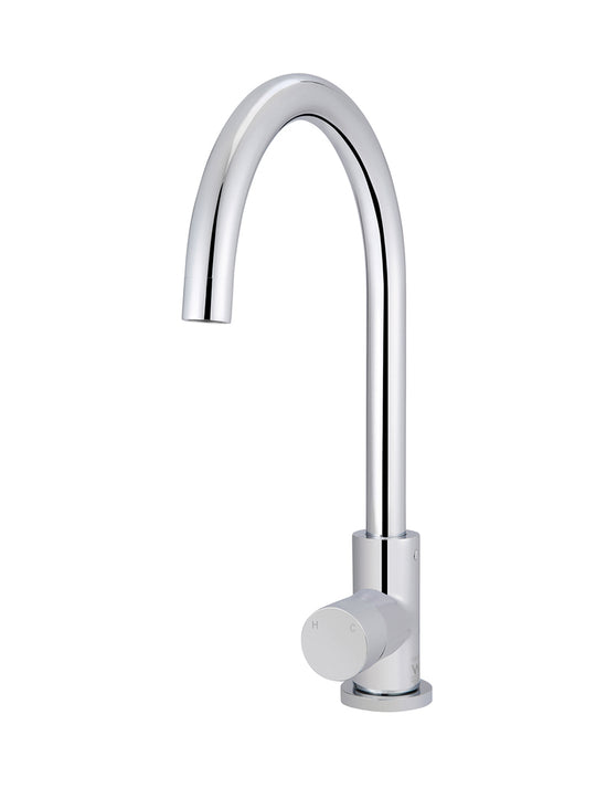 Round Gooseneck Kitchen Mixer Tap with Pinless Handle