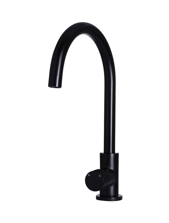 Round Gooseneck Kitchen Mixer Tap with Pinless Handle