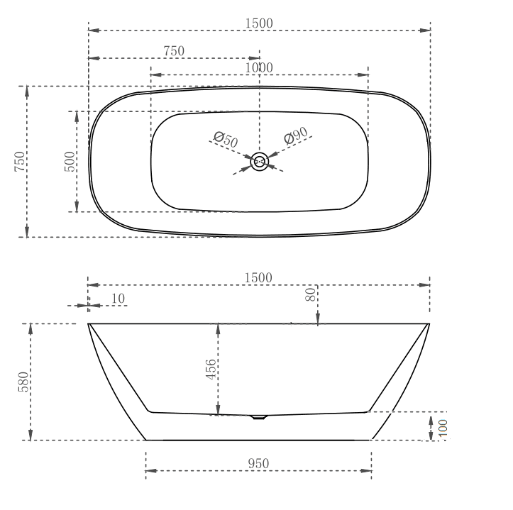 Rec Slimline Bathtub